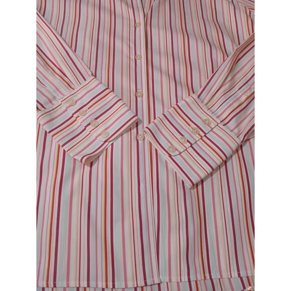 EDDIE BAUER Low Wrinkle Button Front Shirt Blouse Top Pink Stripe XL Casual Work - Picture 7 of 10